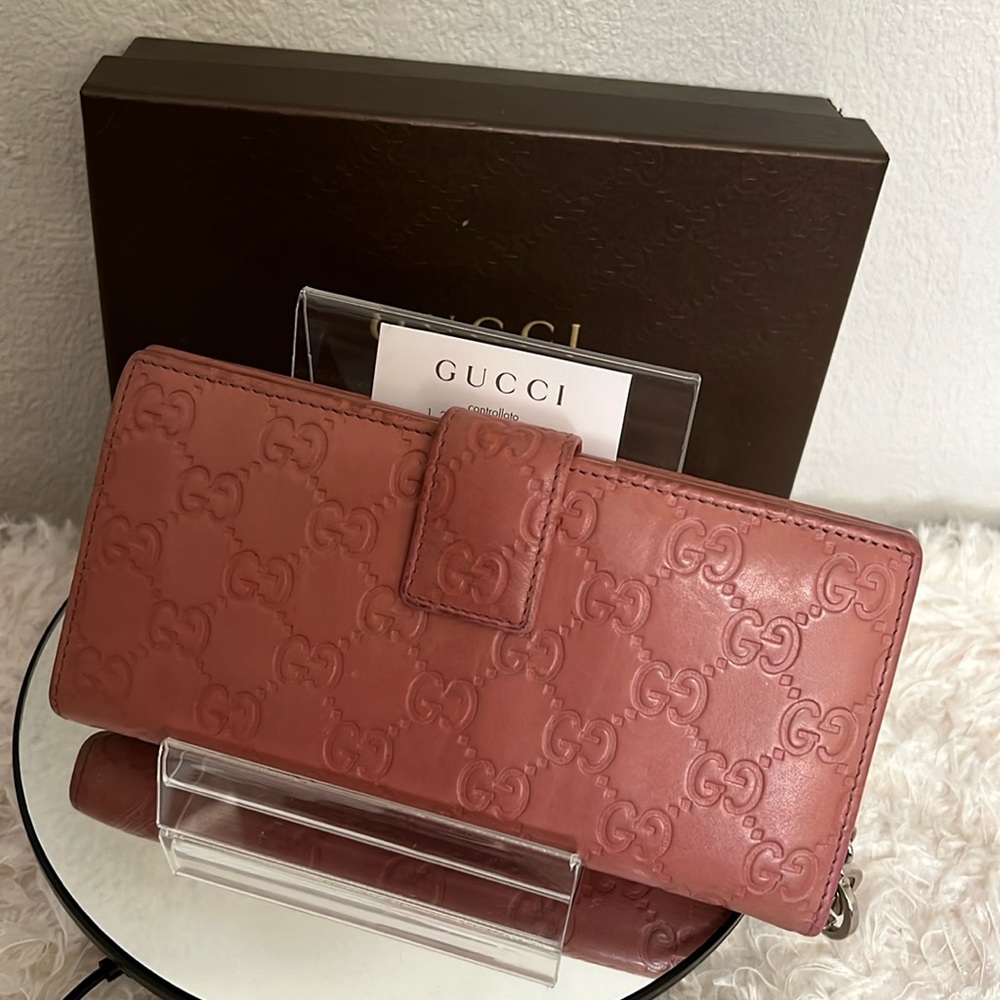 Authentic Gucci Guccissima Pink Long Wallet With Inclutions